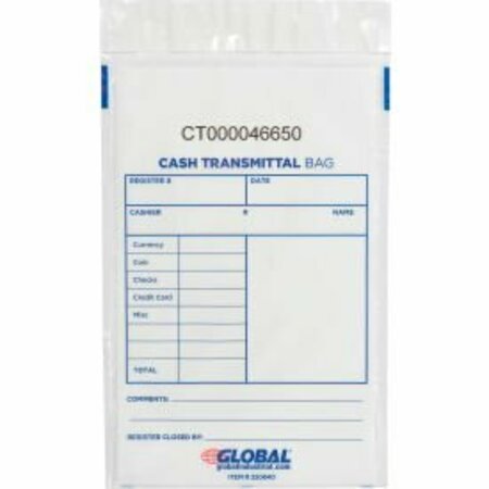 FRAUD STOPPER Global Industrial„¢ Cash Transmittal Bag, 6"W x 9"H, Clear, 100/Pack GLOI-69-CL-R
